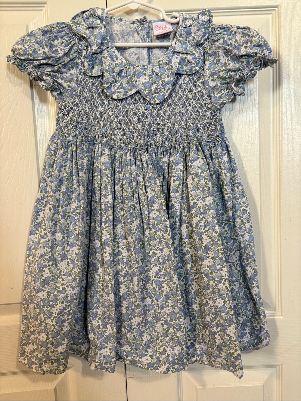 Smocked Floral Dress for Girls in Light Blue by Stitches